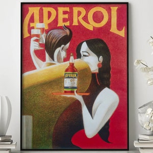 Arte mural de Aperol, póster vintage, decoración de bar, impresión de bebidas, arte de pareja bailando, decoración de pared, impresión de póster, arte mural, arte mural con alcohol