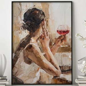 Female With Wine Glass Poster, Oil paint Print, Trendy Wall Art, Bar Poster, Girly Cocktail Print, Dorm Room Decor, Wall Art