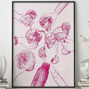 Cheers Print Pink, Cheers Zeichen Druck, Barwagen Wanddekoration, Cheers Wandkunst, Barwagen Zubehör
