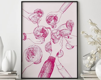 Rosa Cheers Cocktails-tryck, väggkonst med barvagn