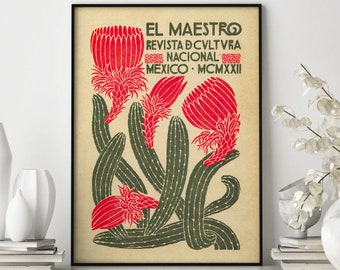 Mexicaanse tentoonstelling Art Poster, Cactus Wall Art, Mexico Travel Poster, Vintage Wall Art, El Maestro Poster, Mexicaanse cultuur Print