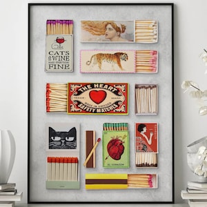 Trendy Matches Poster, Vintage Matchbox Print, Retro Matchbook Wall Art, Funky Aesthetic Print for Apartment, Girls Print