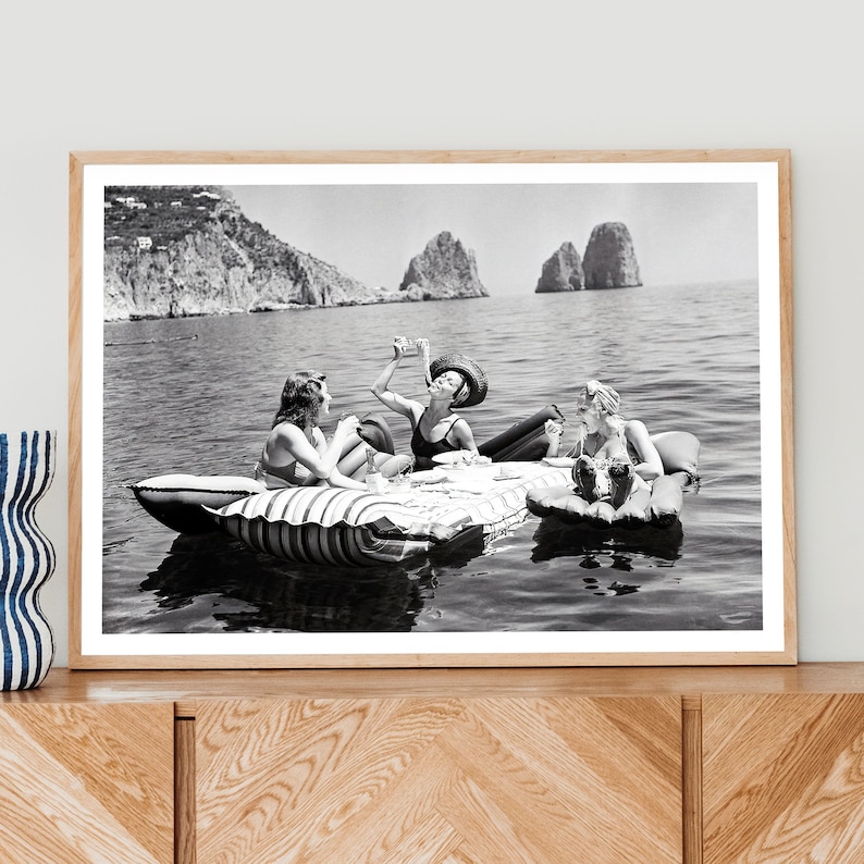 Women Eating Pasta on Lake, Vintage Wall Art, Funny Art, Pasta Picnic on Lake, Picnic on Lake, Art poster, Art print image 1