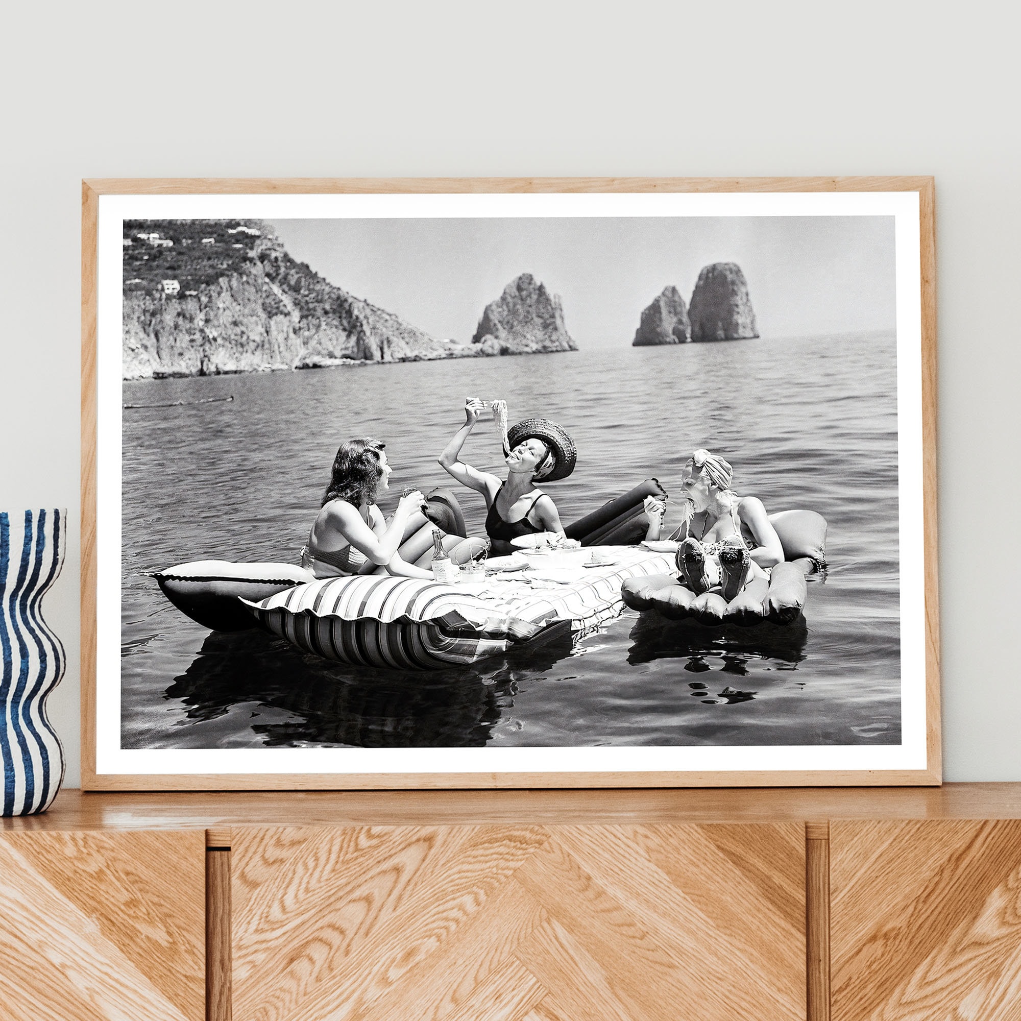 Women Eating Pasta on Lake, Vintage Wall Art, Funny Art, Pasta Picnic on Lake, Picnic on Lake, Art poster,  Art print