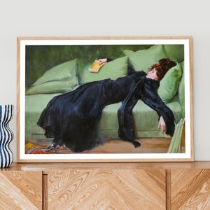 Decadent Young Woman, Vintage Wall Art, Woman Portrait, Emerald Green Art, After the Dance, Moody Wall Decor, Trendy Print