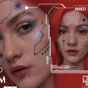 Cyberpunk face tattoo stickers Mechanical Hot Silver Fusion Technology Face Creative Tattoo Sticker