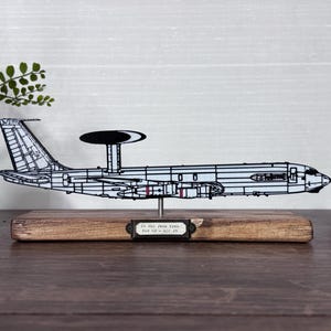 E-3 Sentry - AWACS - Silhouette Art on wooden stand - optional challenge coin base
