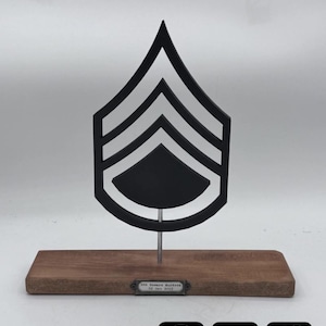 SSG - Staff Sergeant (E-6) Army enlisted rank silhouette Art on wooden stand