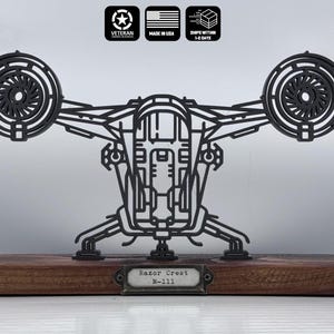 Star Wars The Mandalorian Din Djarin’s ship (Razor Crest) - 3D Art on wooden stand