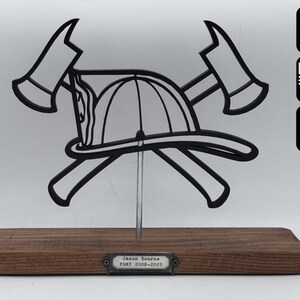 Fireman / Firefighter Crossed Axes silhouette Art on wooden stand