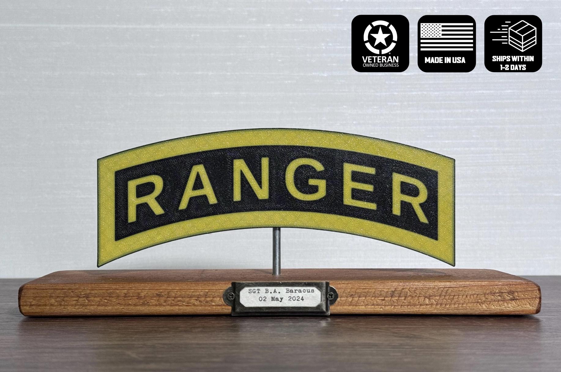U.S Army Ranger Tab - Colored 3D Printed Art on Wooden Stand With ...