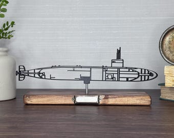 Los Angeles Class Submarine Silhouette Art on wooden stand