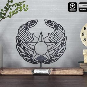 Air Force Command / Commanders wreath / badge / insignia - silhouette art on wooden stand with optional challenge coin holder base