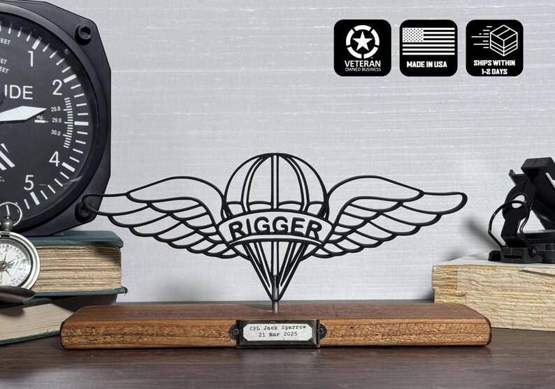 U.S Army Riggers Badge - Silhouette Art on Wooden Stand With Optional ...
