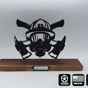 Fireman / Firefighter Crossed Axes silhouette Art on wooden stand
