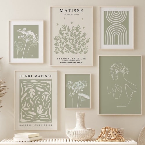 Green Gallery Wall Set Sage Green Decor Floral Wall Art Etsy