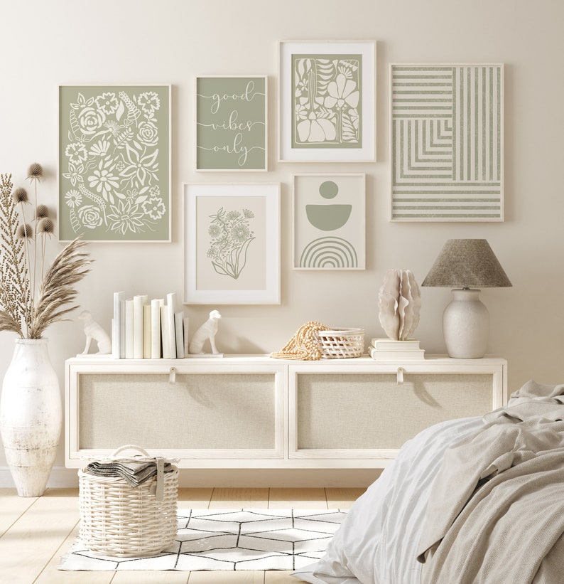 Green Gallery Wall Set Sage Green Decor Floral Wall Art Etsy