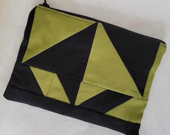 Stitched to Pieces pieced canvas pouch - pieced pouch, canvas pouch, green pouch, black pouch, marble pouch, zipper pouch, geometric pouch