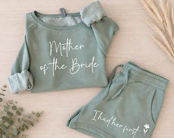 Bridesmaid Sweatshirt Shorts Set, Bridal Party Bride & Bridesmaid Outfit, Custom Wedding Day Getting Ready Outfit, Mother of the Bride Gift