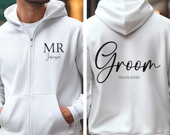 Personalized Bride & Groom Zip Up Hoodies: Matching Wedding Gift