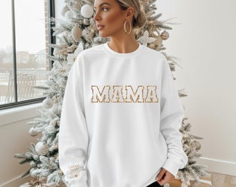 Personalized Mama Sweatshirt With Kid Names, New Mom Gift, Mother's Day Gift, Glitter Mama Sweater, Mom Christmas Gift, Cool Mom Sweater