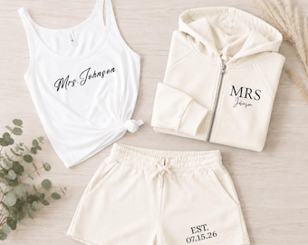 Mrs. Pajama Set, Mrs Tank, Bride Pajamas, Custom Bride PJs, Wedding Day Pajamas, Bridal Shower Gift, Custom Engagement Gift