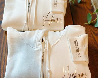 Personalized Bridesmaids Zip Up Hoodies, Bride Zip Up Hoodie, Bridal Party Getting Ready Outfits, Bridesmaid Proposal