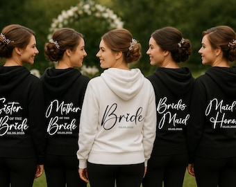 Personalized Bridal Party Zip Up Hoodies, Bride Zip Up Hoodie, Bridal Party Getting Ready Outfits