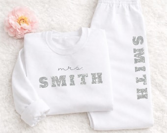 Glitter Bride Tank and Sweatpants Last Name Set, Bride Airport Outfit, Wedding Outfit