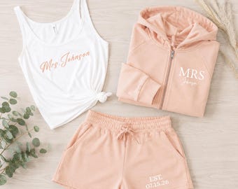 Mrs. Pajama Set, Mrs Tank, Bride Pajamas, Custom Bride PJs, Wedding Day Pajamas, Bridal Shower Gift, Custom Engagement Gift