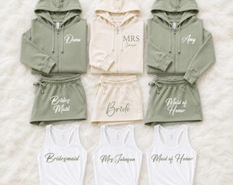 Bride & Bridesmaid Sweats, Custom Bridesmaid Sweatsuit, Bridal Party Pajamas, Wedding Day Outfit, Maid of Honor Gift
