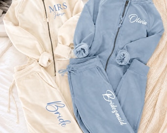Bridal Party Bride & Bridesmaid Zip Hoodie Jogger Set, Custom Wedding Day Getting Ready Outfit, Bridesmaid Lounge Wear