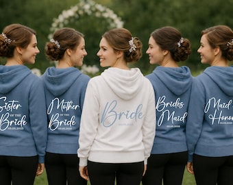 Personalized Blue Bridal Party Zip Up Hoodies, Bride Zip Up Hoodie, Bridal Party Getting Ready Outfits