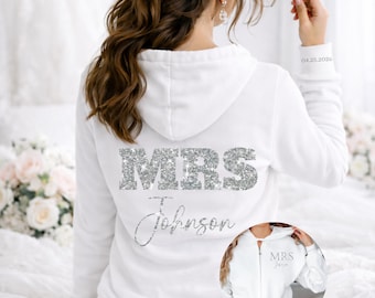 Personalized MRS Zip-Up Hoodie, Bride Hoodie, Custom Date Sleeve, Bride Getting Ready Outfit, Bridal Shower Gift, Wedding Gift for Bride