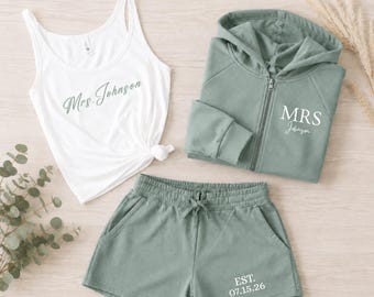 Mrs. Pajama Set, Mrs Tank, Bride Pajamas, Custom Bride PJs, Wedding Day Pajamas, Bridal Shower Gift, Custom Engagement Gift