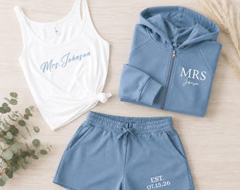 Mrs. Pajama Set, Mrs Tank, Bride Pajamas, Custom Bride PJs, Wedding Day Pajamas, Bridal Shower Gift, Custom Engagement Gift
