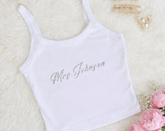 Bride Pajamas, Custom Mrs Tank and Shorts Set, Personalized Last Name PJs, Wedding Morning Outfit, Gift for Bride