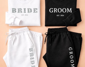 Personalized Bride & Groom Sweatshirt and Sweatpants, Bride Sweatsuit, Matching Couples Hoodies And Sweatpants, Wedding Gift