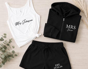 Mrs. Pajama Set, Mrs Tank, Bride Pajamas, Custom Bride PJs, Wedding Day Pajamas, Bridal Shower Gift, Custom Engagement Gift