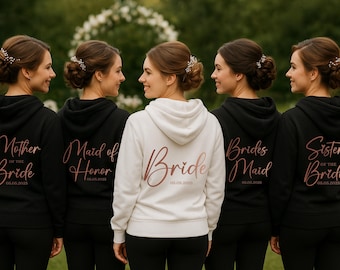 Personalized Bridal Party Zip Up Hoodies, Bride Zip Up Hoodie, Bridal Party Getting Ready Outfits Morning