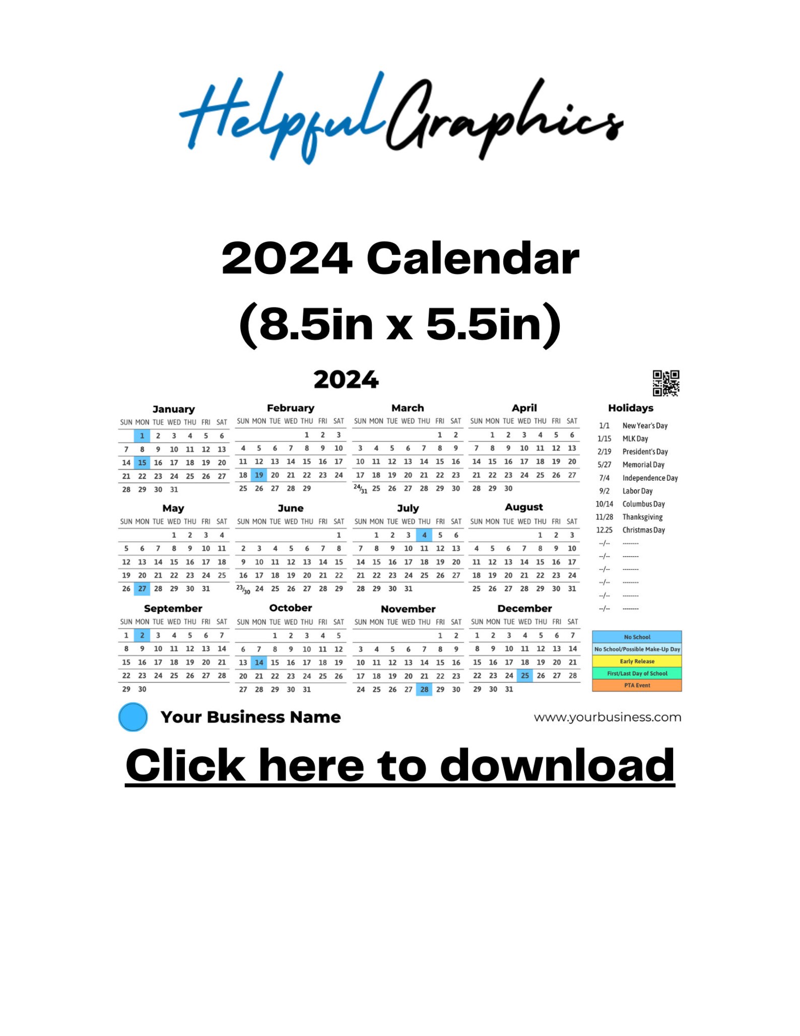 Editable 2024 Calendar, Back to School, Teacher Calendar, PTA Calendar