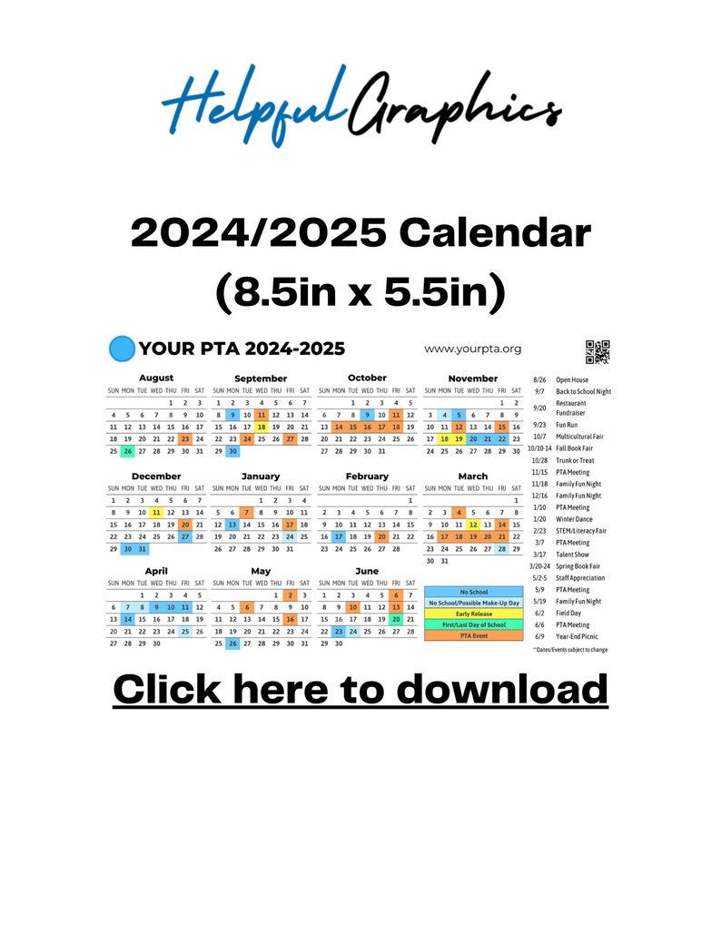 Editable 20242025 Calendar, Back to School, Teacher Calendar, PTA