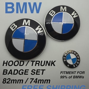 2PCS Front Hood & Rear Trunk FOR BMW Badge Emblem (82mm + 74mm) SET