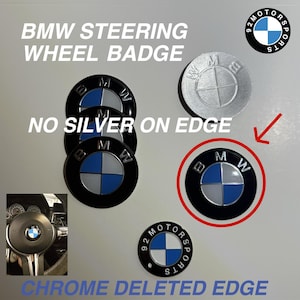 BMW Chrome Delete Steering Wheel Badge Emblem Glossy Black Edges E Series F Series & G Series E36 E46 E90 E92 F30 F32 F80 F82 F87 G80 G82 ++