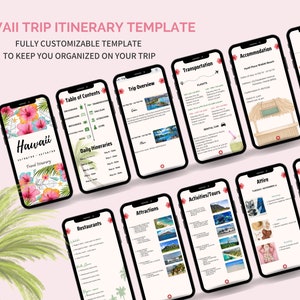 Mobile Hawaii Travel Itinerary Planner Template, Digital Hawaii Vacation Planner, Trip Itinerary Template, Customizable Travel Planner