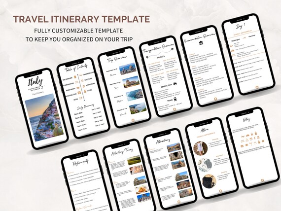 Mobile Travel Itinerary Planner Template, Digital Travel Planner, Trip Itinerary Template, Customizable Travel Planner, Editable Vacation