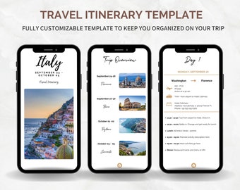 Mobile Travel Itinerary Planner Template, Digital Travel Planner, Trip Itinerary Template, Customizable Travel Planner, Editable Vacation