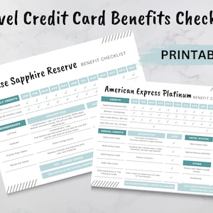 Lista de verificación de beneficios de tarjetas de crédito para viajes, Chase Sapphire Reserve, American Express Platinum, recompensas de tarjetas de crédito, PDF imprimible