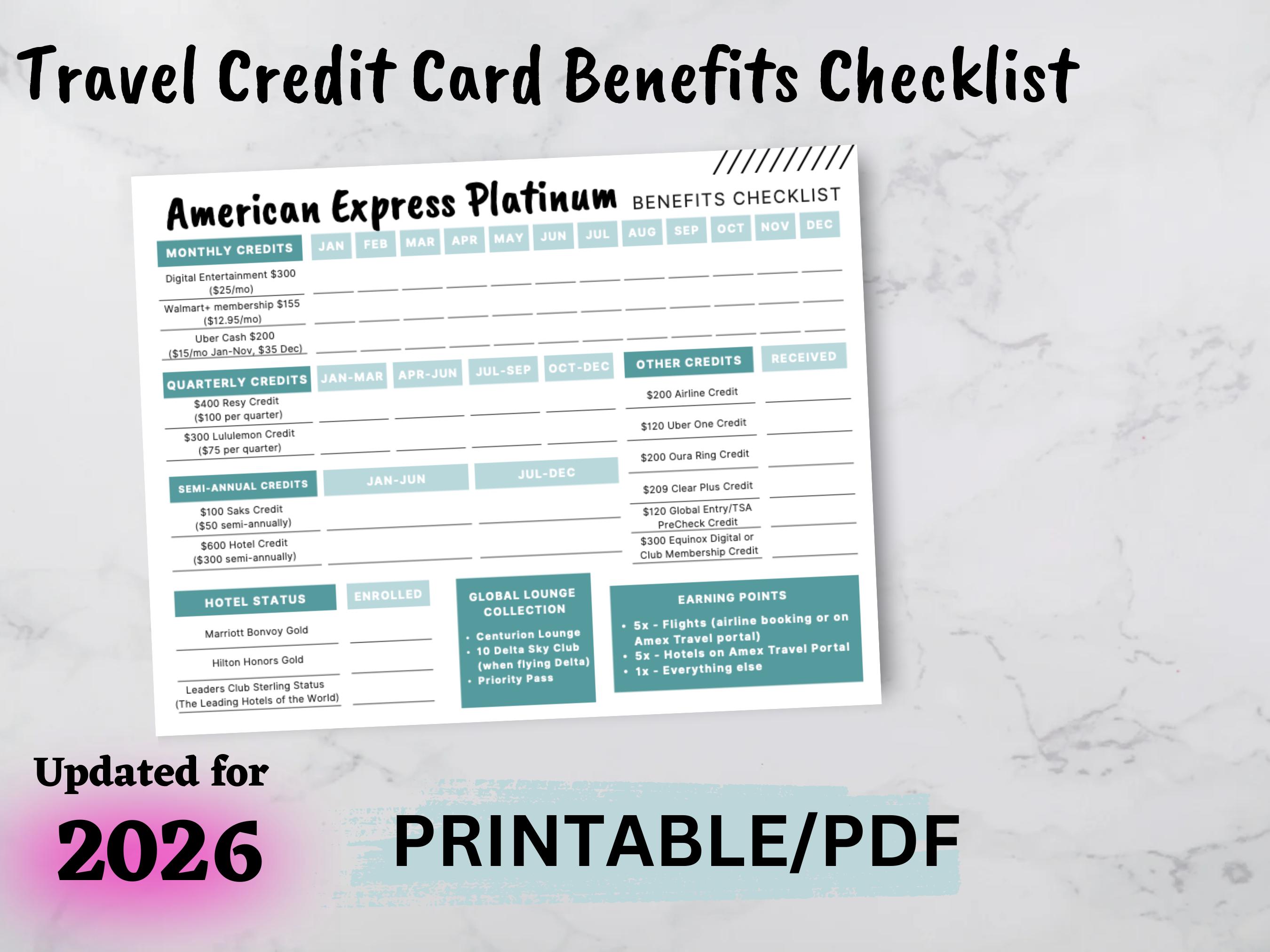 2026 American Express Platinum Card Benefit Checklist, Amex Travel