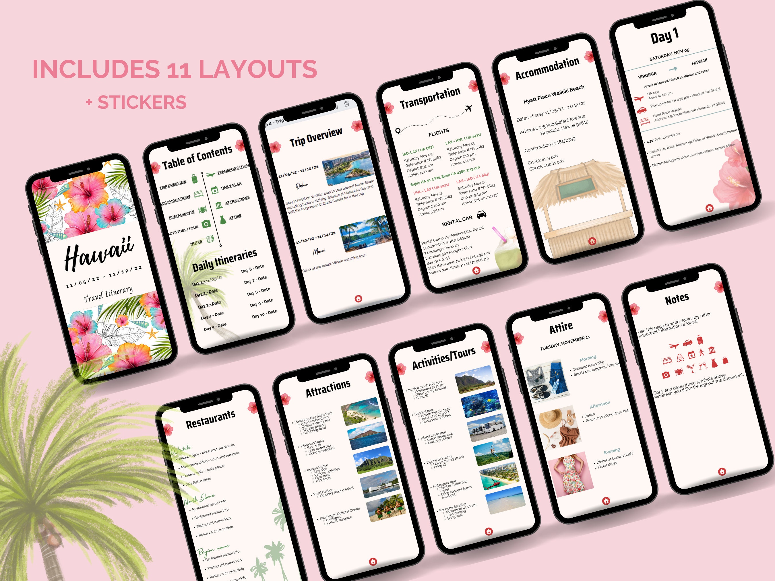 Mobile Hawaii Travel Itinerary Planner Template, Digital Hawaii